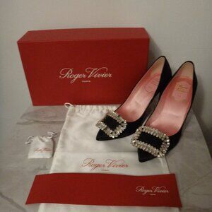 Roger Vivier Black Satin Rhinestone Heels